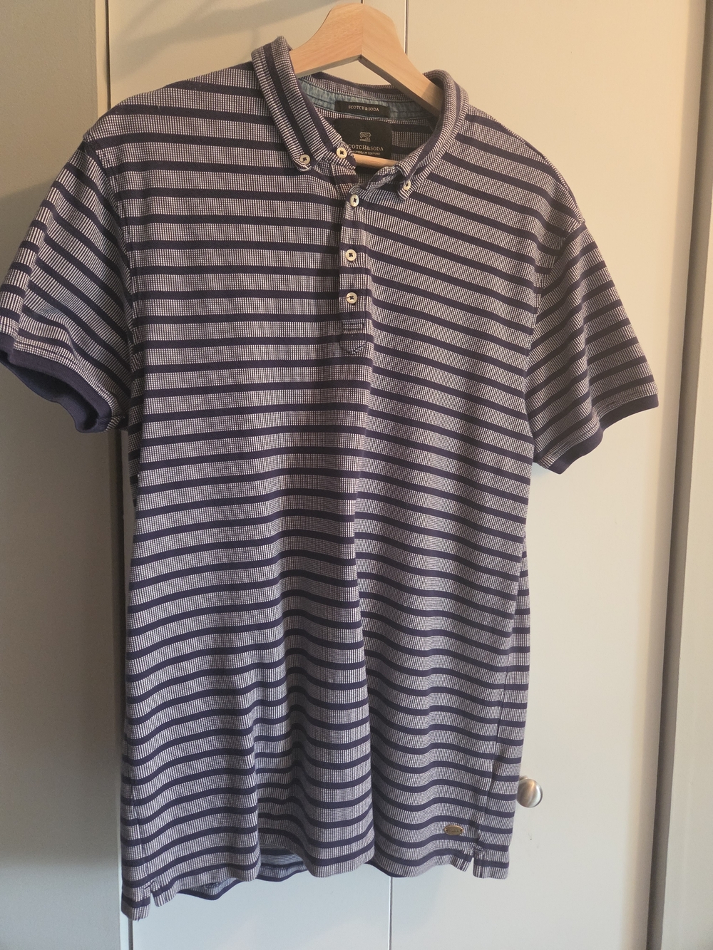 Scotch & Soda Striped Polo in Light Blue and Navy